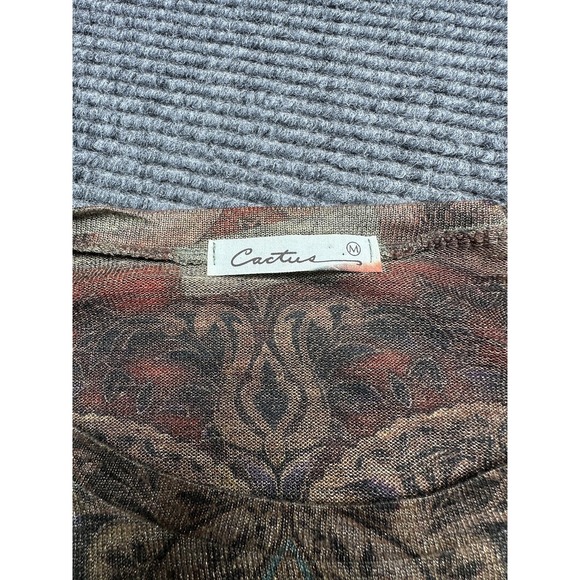 Cactus Shirt Womens Medium Brown Red Paisley Rhinestone 3/4 Sleeve‎ Tunic Boho - Picture 4 of 7